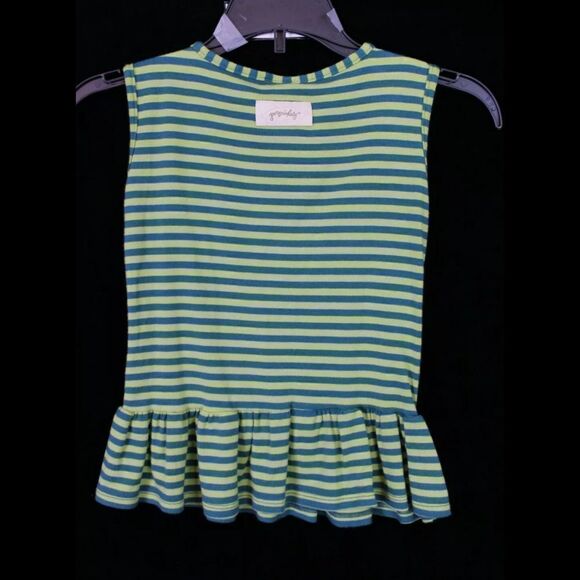 PERSNICKETY Forget Me Not LOU LOU Ruffle Top Green LIME Dots Striped PEPLUM TOP - Picture 6 of 10